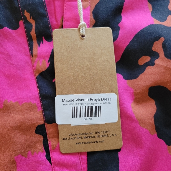 Maude Vivante Freya Dress Size S Pink Leopard Print Puff Sleeve Poplin Chic‎ - Picture 9 of 10